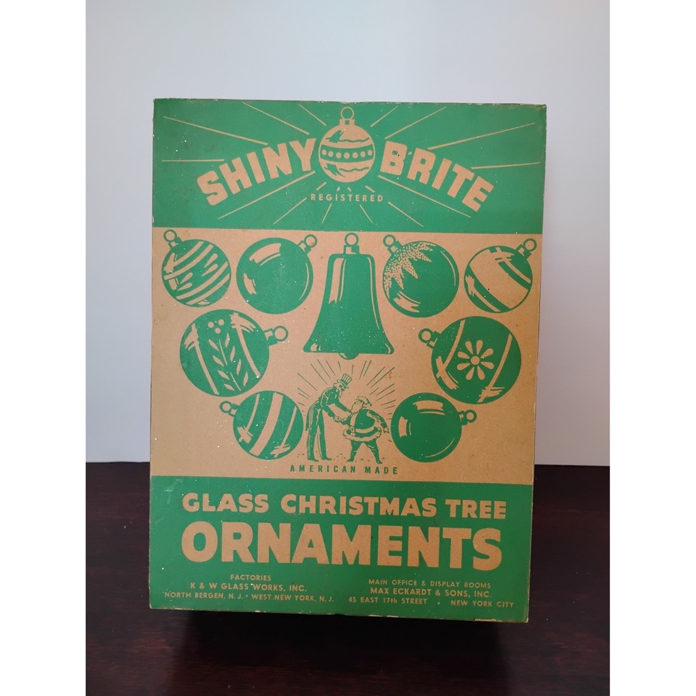 Vintage Shiny Brite Glass Christmas Tree Ornaments Empty Box 1 Dozen Size Green